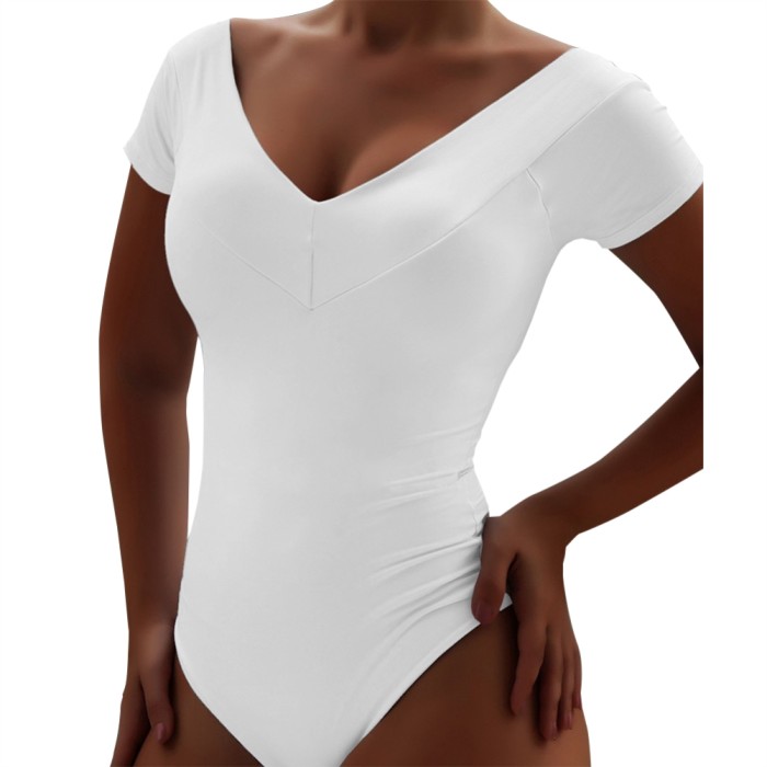Summer Solid Color V-Neck Bodysuit