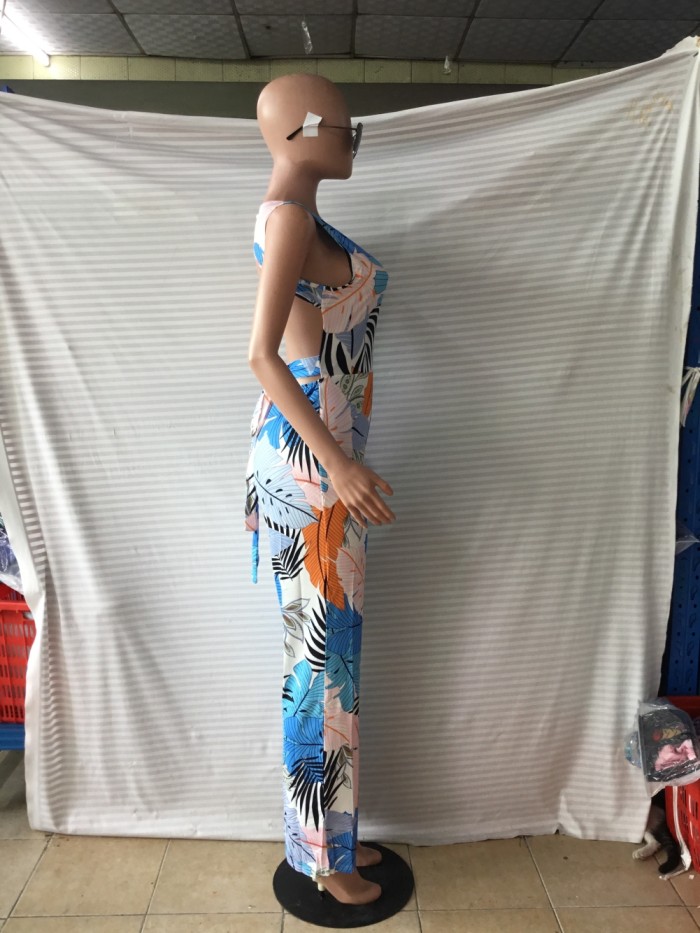 Open Back Sleeveless Floral Jumpsuit