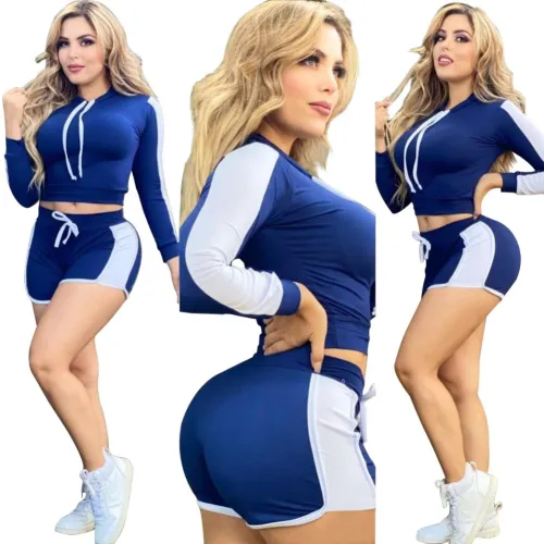Fall Contrast Shorts Hoody Tracksuit
