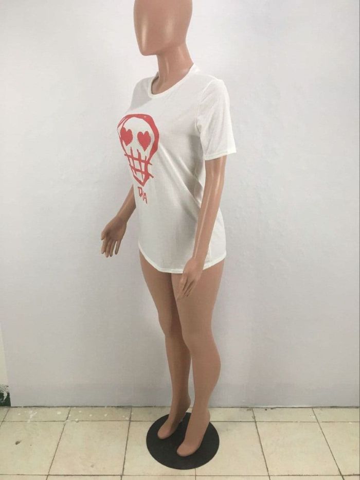 Print White O-Neck Tight Shirt