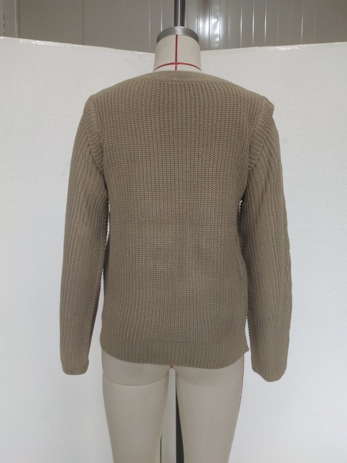 Fall Regular O Neck Plain Pullover Sweater