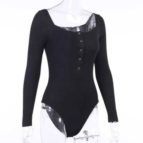 Sexy Button Up Long Sleeve Bodysuit