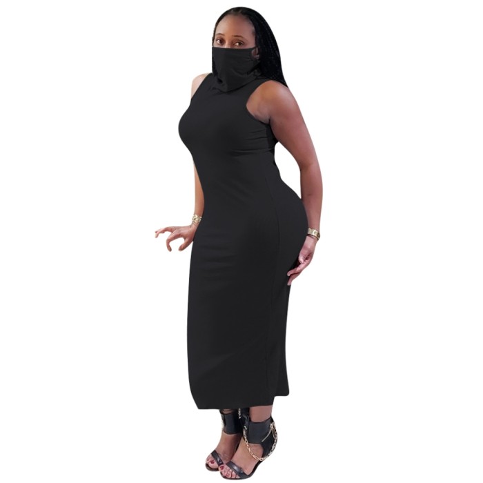 Sexy Sleeveless Tight Midi Dress with Face Cover