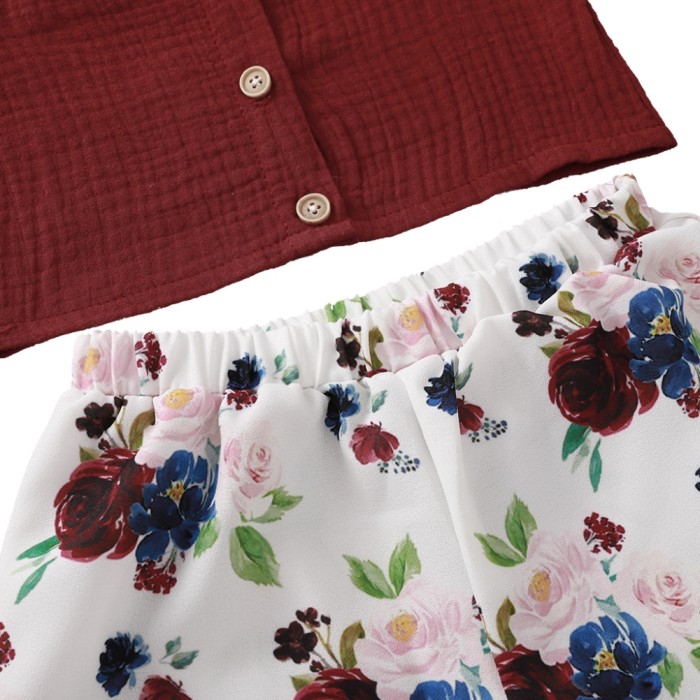 Kids Girl Summer Crop Top and Floral Shorts Set