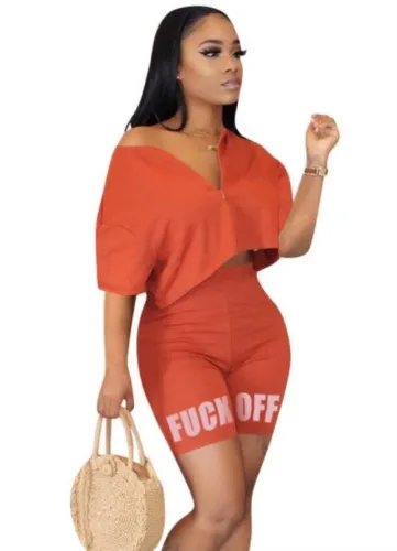 Summer Zipper Crop Top and Biker Short Set