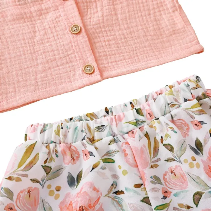 Kids Girl Summer Crop Top and Floral Shorts Set