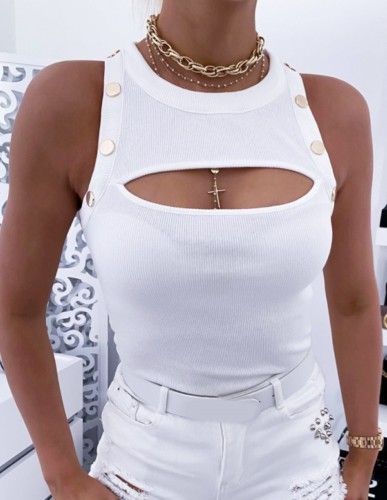 Sexy Sleeveless Cut Out Knitted Shirt
