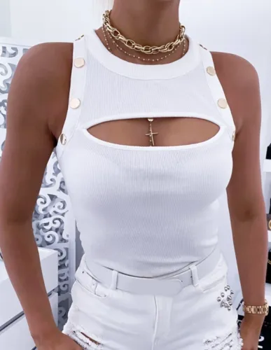 Sexy Sleeveless Cut Out Knitted Shirt