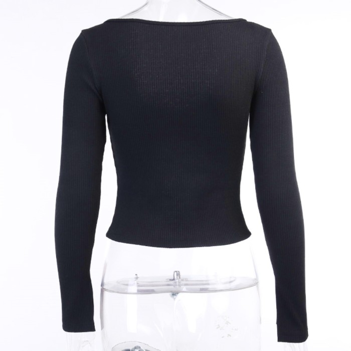 Sexy Front Slit Crop Top with Full Sleeves