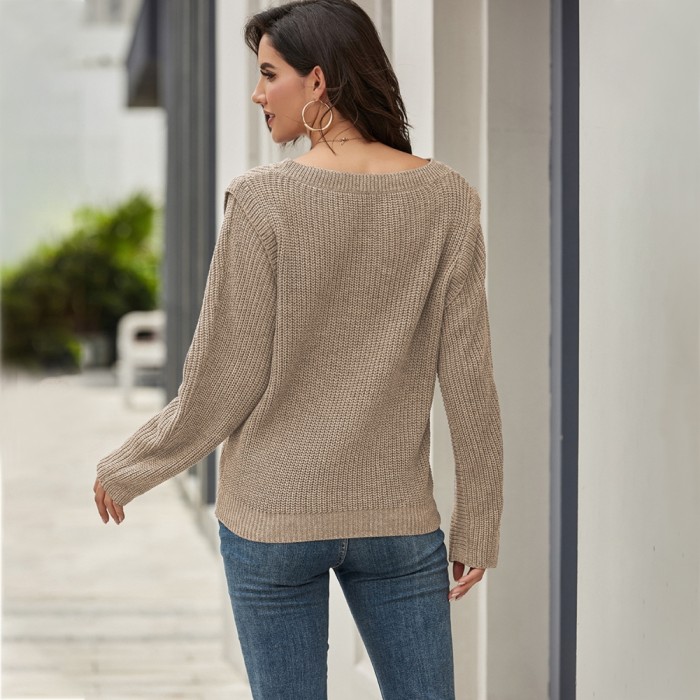 Fall Regular O Neck Plain Pullover Sweater