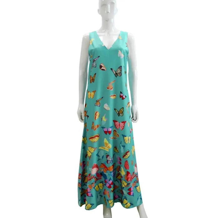 Butterfly Print Sleeveless Long Boho Dress