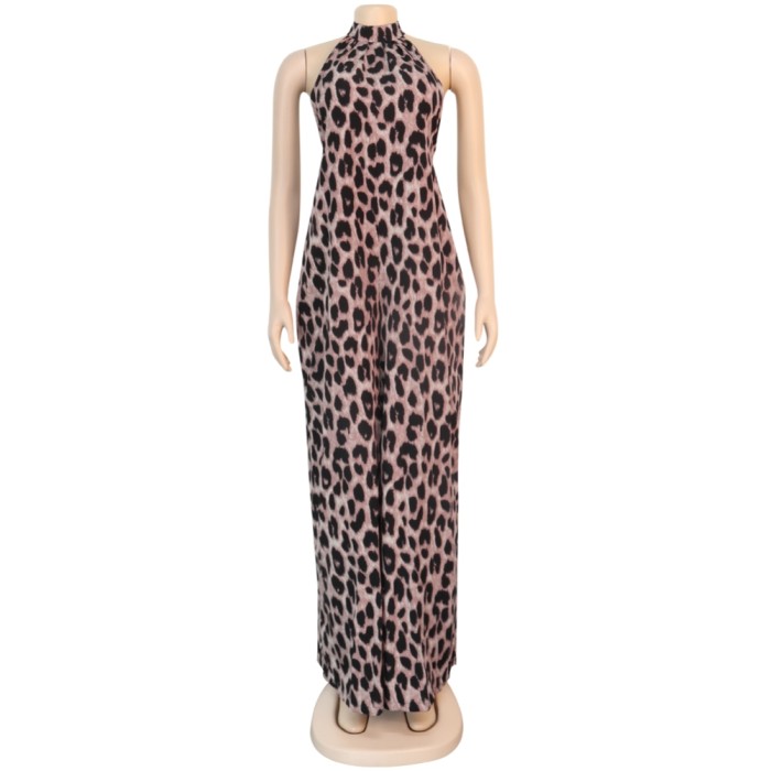 Sexy Backless Leopard Wide Legges Jumpsuit