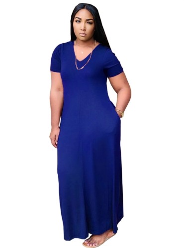 Summer V-Neck Plain Long Dress
