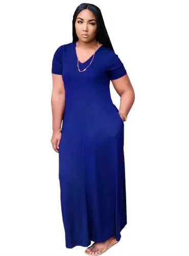 Summer V-Neck Plain Long Dress