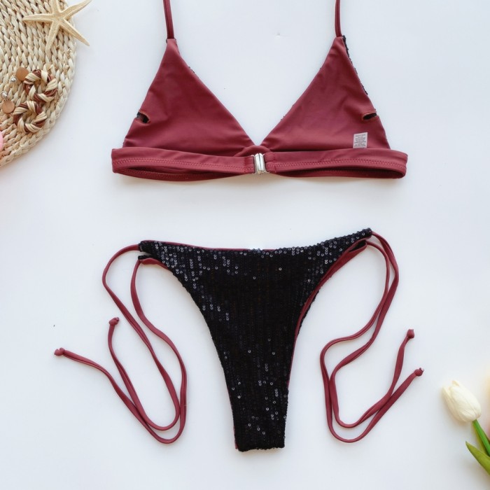 Sexy Two Piece Sequins Strings Swimwear