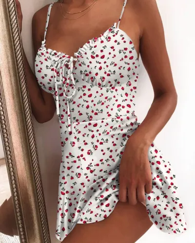 Sexy Strawberry Strap Sleeping Dress