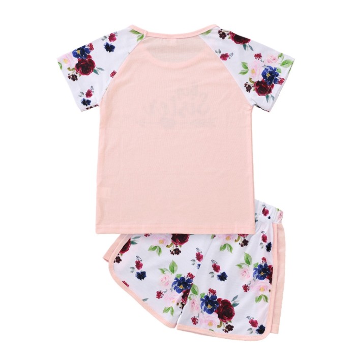 Kids Girl Summer Two Piece Floral Shorts Set