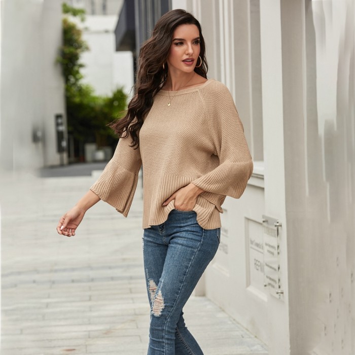 Autumn Bat Sleeving Pullover Sweater