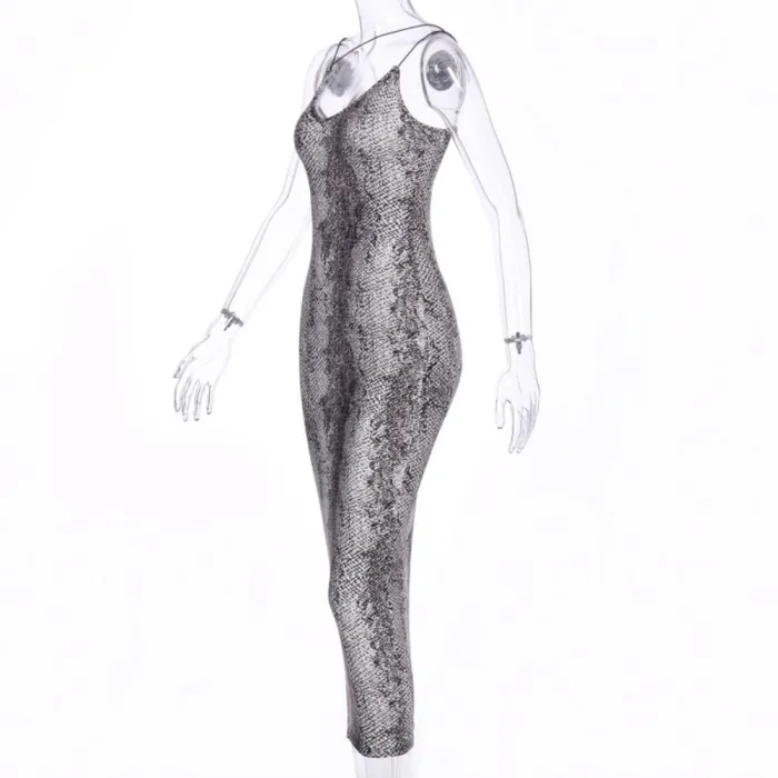 Snake Skin Elegant Strap Midi Dress