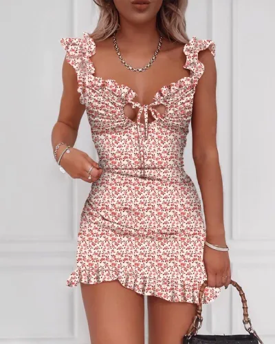 Summer Sexy Floral Ruffles Mini Dress