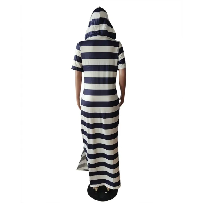 Summer Wide Stripes Hoody Long Dress