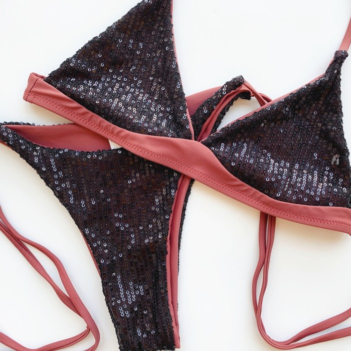 Sexy Two Piece Sequins Strings Swimwear
