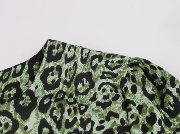 Autumn Leopard Zipper Vintage Skater Dress with Belt
