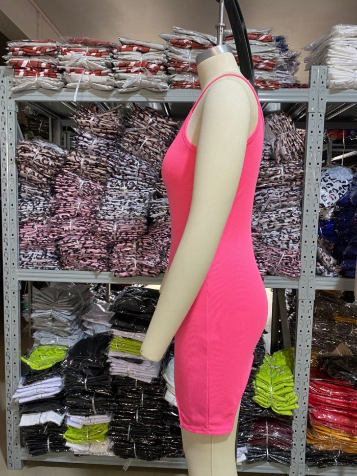 Sexy Plain Knitted Strap Slit Mini Dress