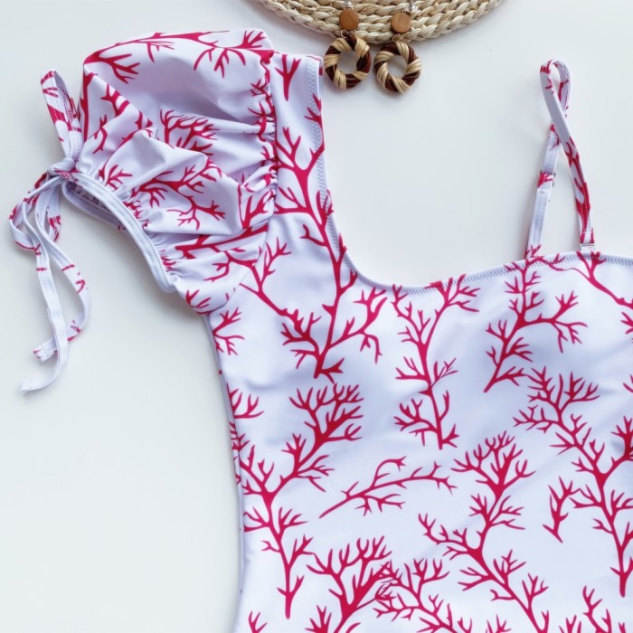 Sexy Print One Piece Irregular Swimwear