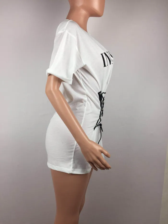 Print Lace Up O-Neck Tall Shirt