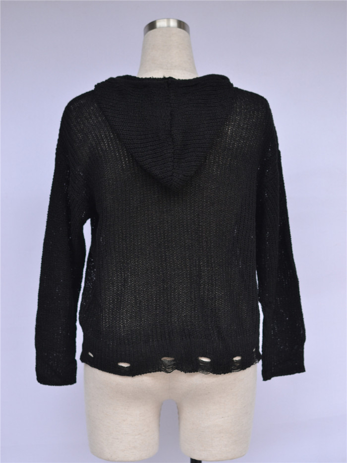 Zipper Up V-Neck Loose Sweater