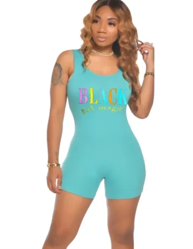 Summer Sports Print Sleeveless Fitness Rompers