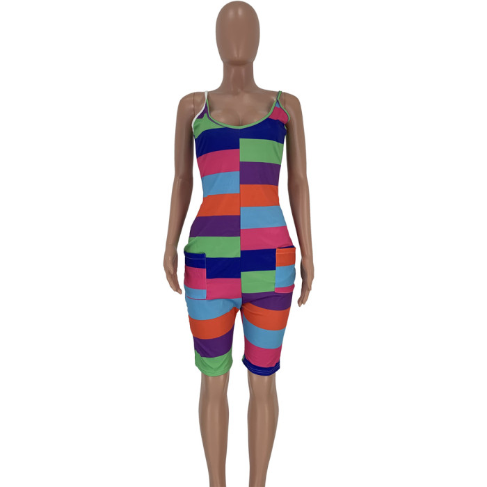 Sexy Colorful Straps Pocket Jumpsuit