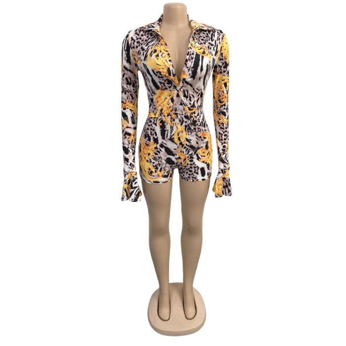 Sexy Leopard Long Sleeve Bodycon Rompers