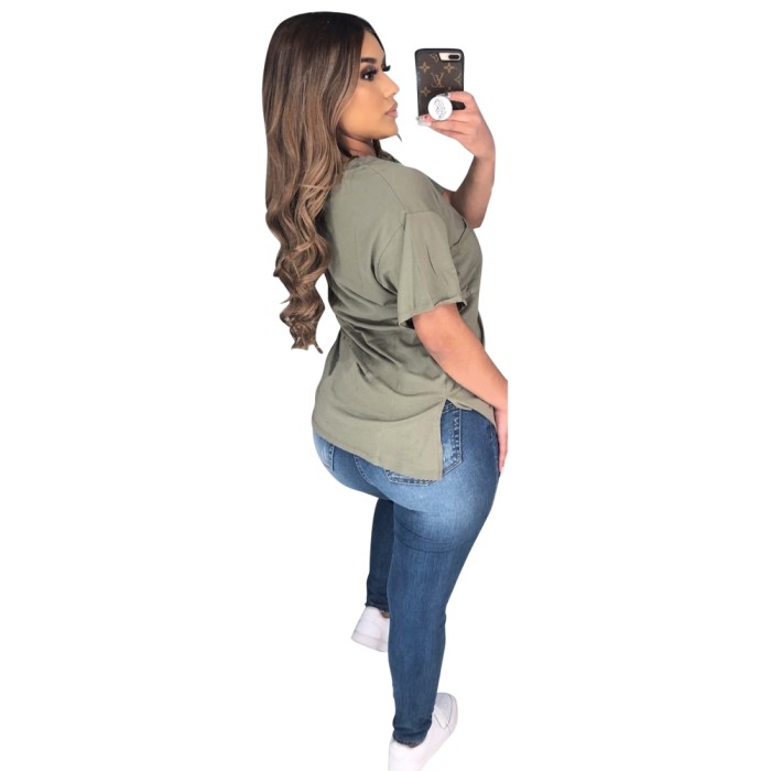 Summer Solid Color Slit Basic Shirt