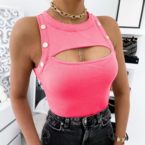 Sexy Sleeveless Cut Out Knitted Shirt