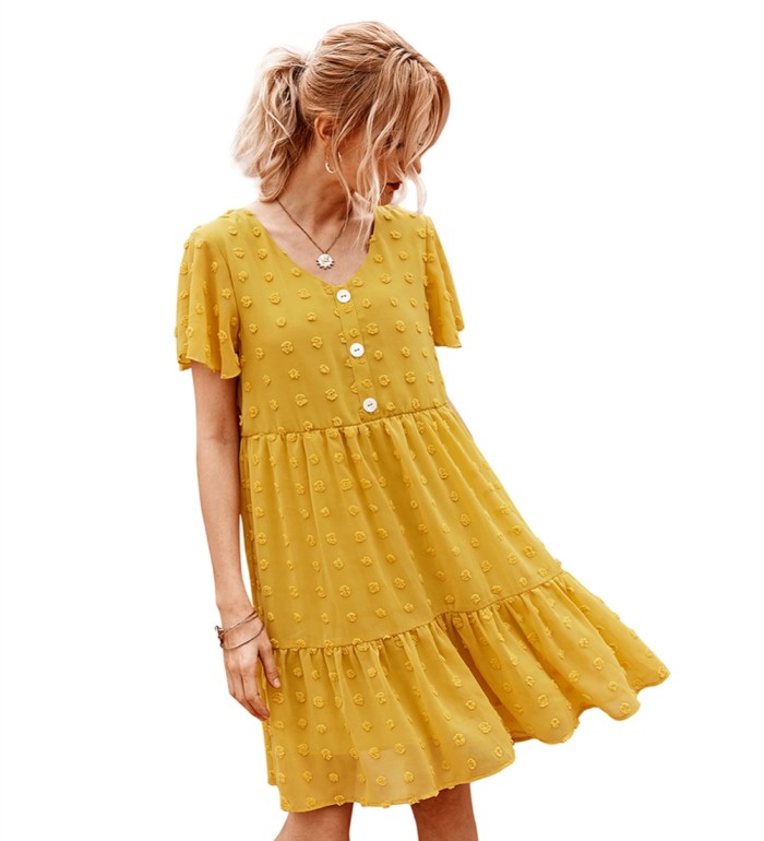 Summer V-Neck Floral Short Chiffon Dress