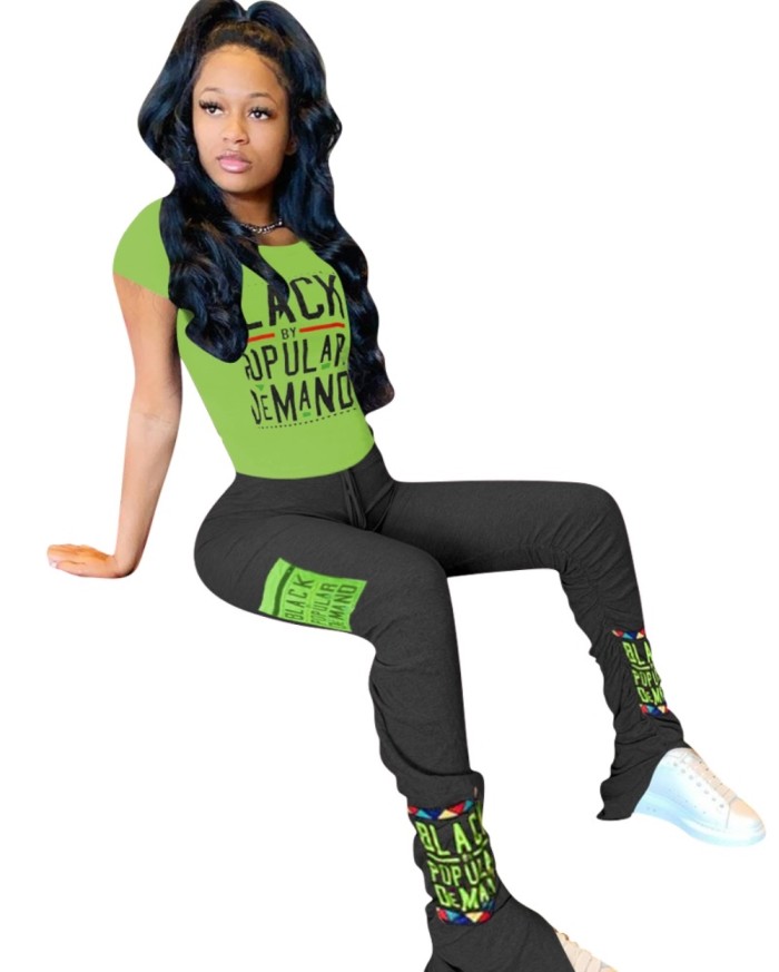 Summer Print Two Piece Stacked Pants Set