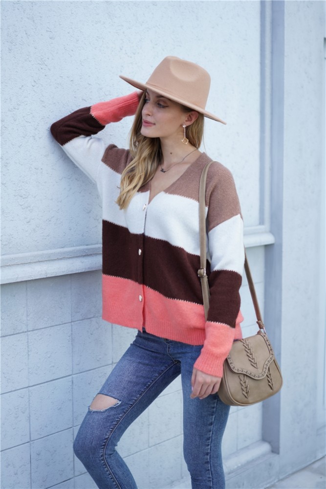 Fall Button Up Contrast Knitted Coat