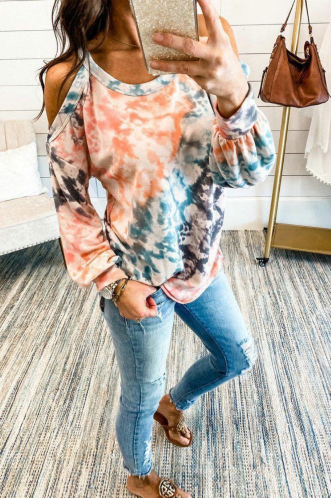 Fall Tie Dye Halter Shirt with Sleeves