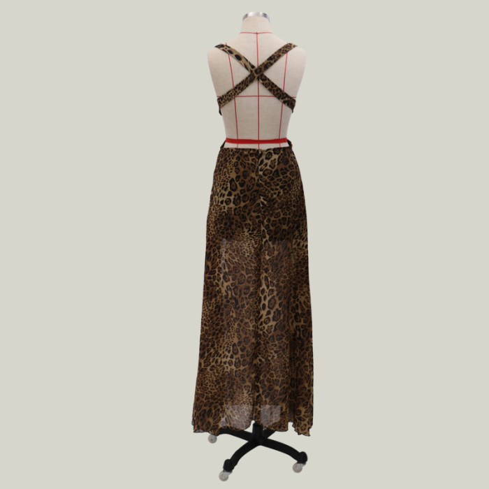 Deep-V Sexy Leopard Long Dress
