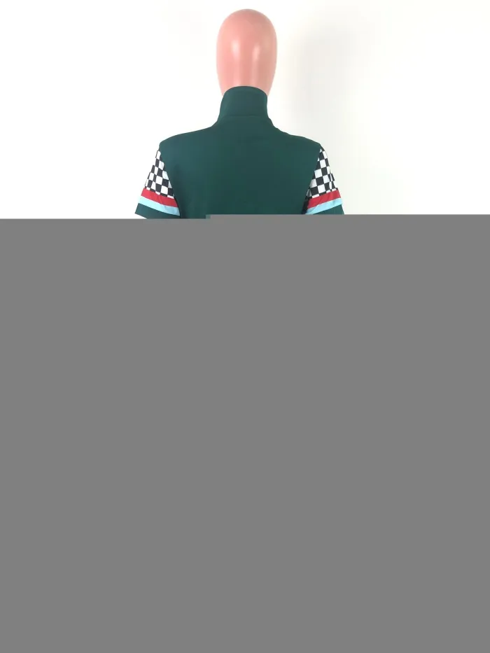Sports Print Zipped Up Bodycon Jumpsuit