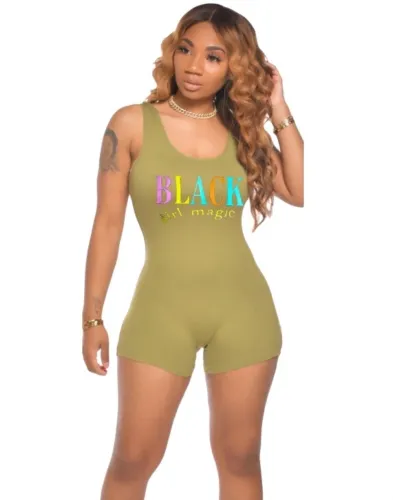 Summer Sports Print Sleeveless Fitness Rompers