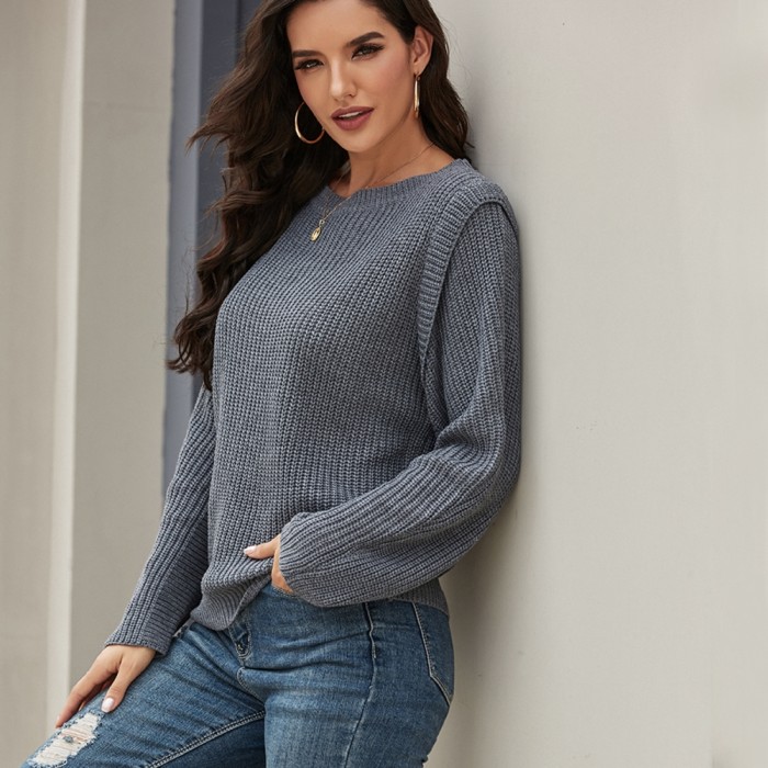Fall Regular O Neck Plain Pullover Sweater