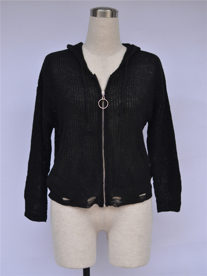 Zipper Up V-Neck Loose Sweater
