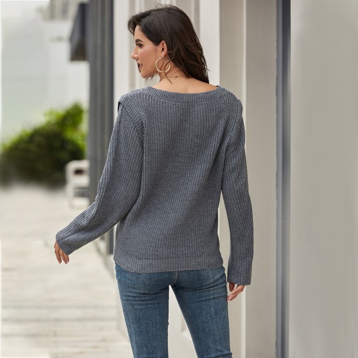 Fall Regular O Neck Plain Pullover Sweater