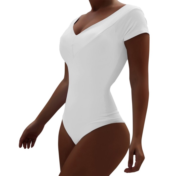 Summer Solid Color V-Neck Bodysuit