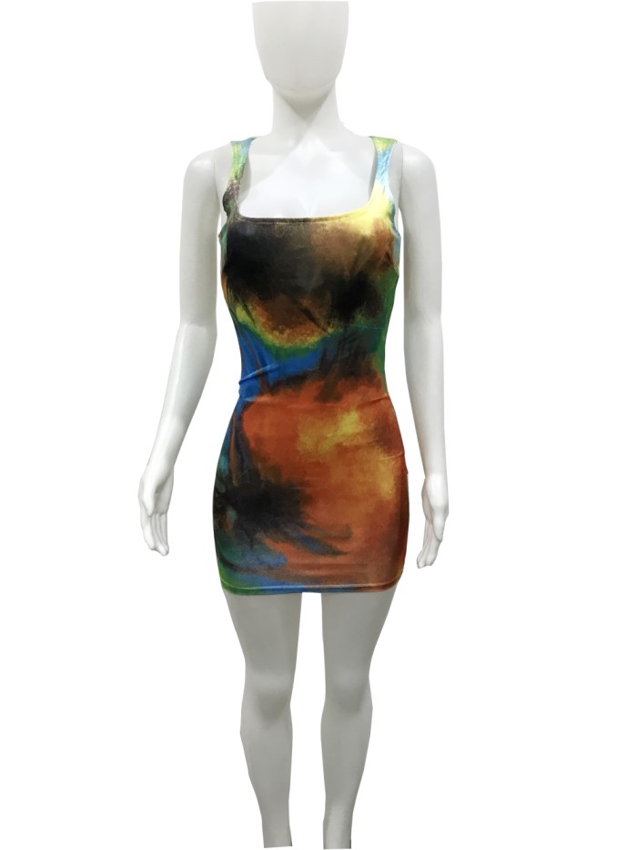 Summer Tie Dye Sexy Tight Tank Dress