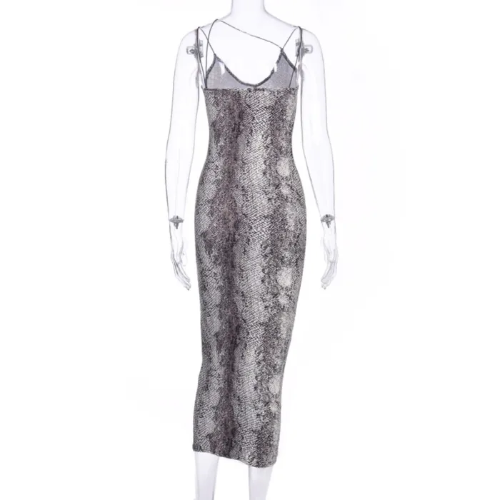 Snake Skin Elegant Strap Midi Dress