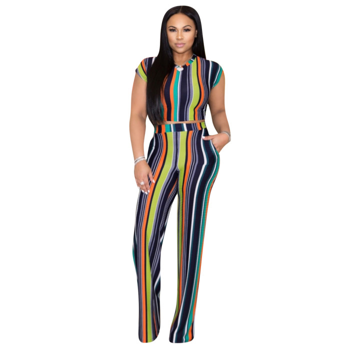 Colorful Stripes Crop Top and Matching Trousers